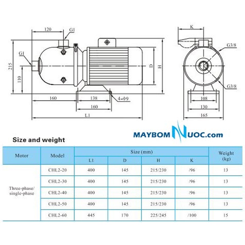 Máy bơm ly tâm trục ngang đầu inox CNP CHL20-20 3HP (1 pha) 3 Máy bơm ly tâm trục ngang đầu inox CNP CHL20-20 3HP (1 pha)