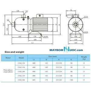 Máy bơm ly tâm trục ngang đầu inox CNP CHL4-40 1HP (1pha)