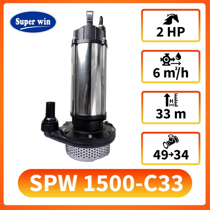 Máy bơm chìm SuperWin SPW-1500-C33 cao áp nước sạch lưu lượng lớn 1 Máy bơm chìm SuperWin SPW 1500-C33