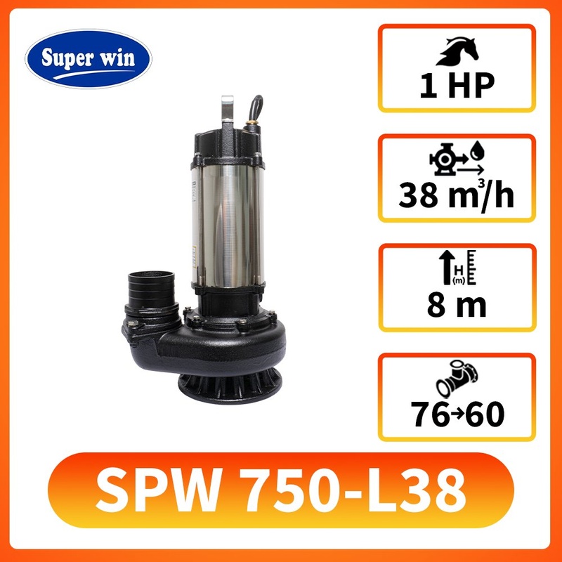 Máy bơm chìm lưu lượng lớn cánh gang SuperWin SPW-750-L38 1 Máy bơm chìm SuperWin SPW 750-L38